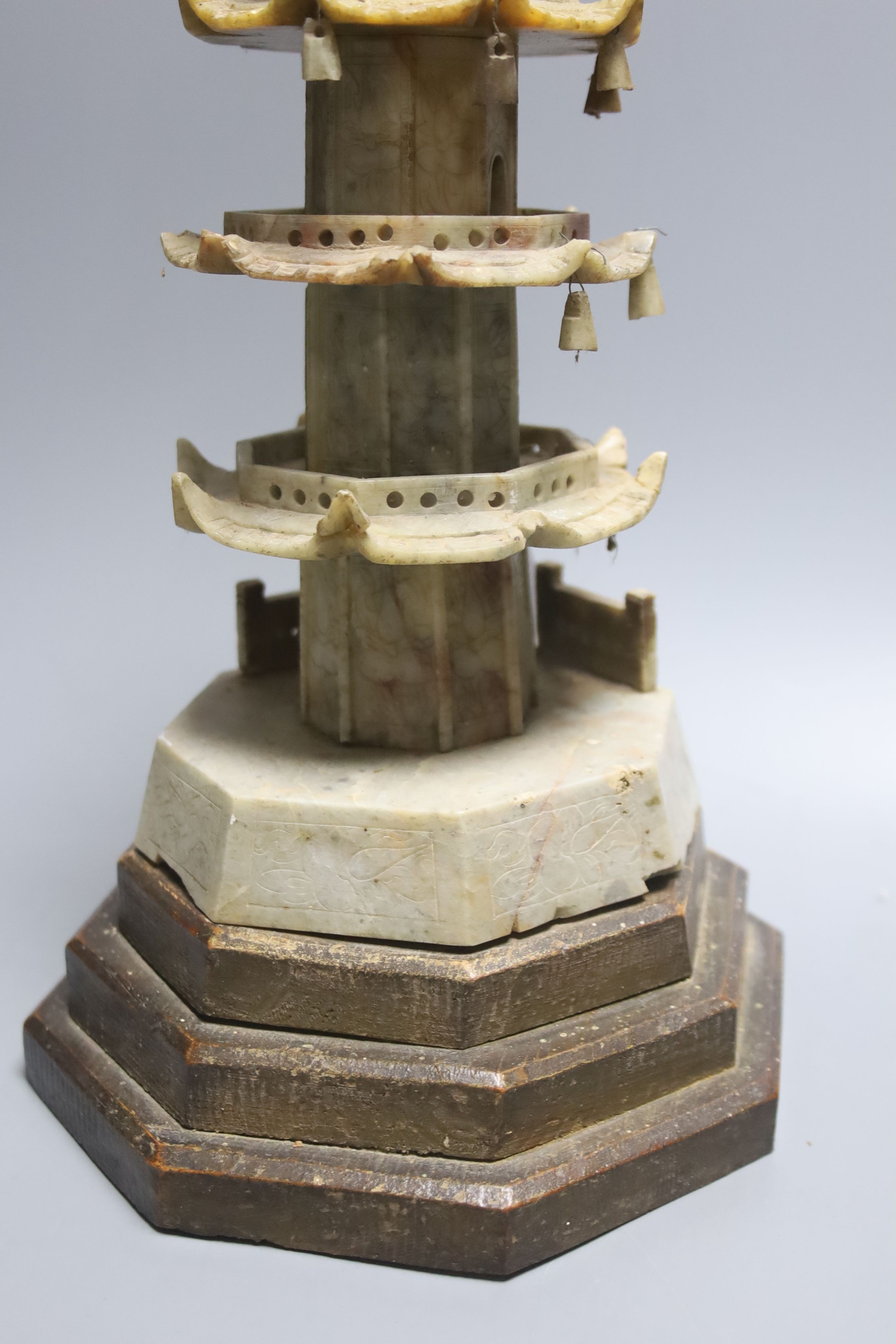 A Chinese soapstone model of a pagoda, early 20th century, 42cm